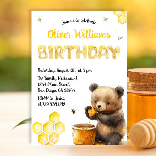 Invitación Fiesta de Cumpleaños del Oso de Miel Amarillo Lind