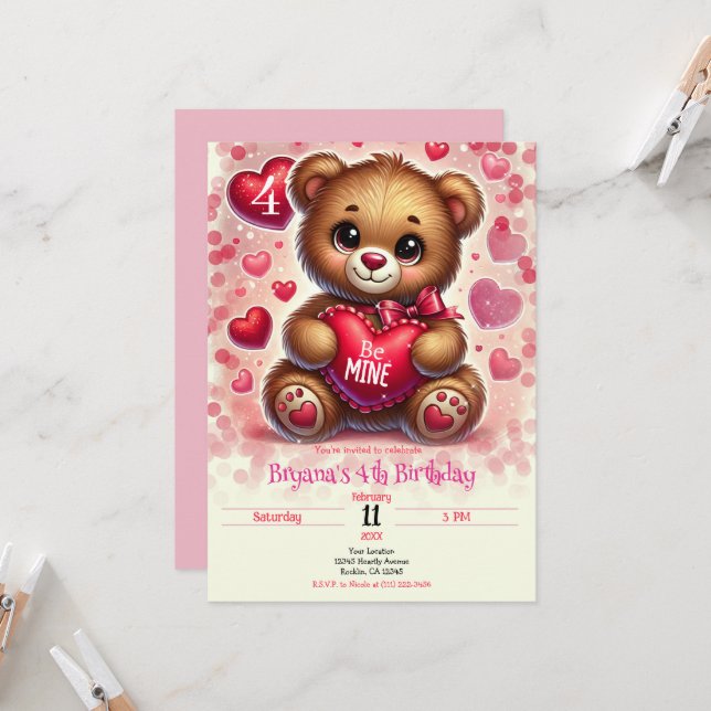 Invitación Fiesta de cumpleaños del Oso de San Valentín de Co (Anverso/Reverso In Situ)