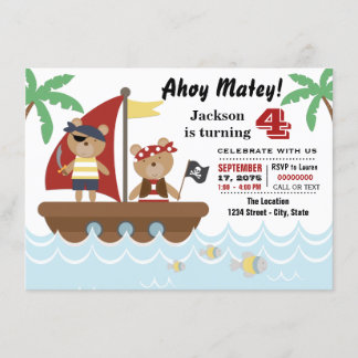 Invitación Fiesta de cumpleaños del oso pirata para niños