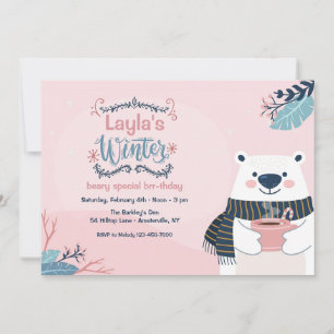 Invitación Fiesta de cumpleaños del oso polar de invierno