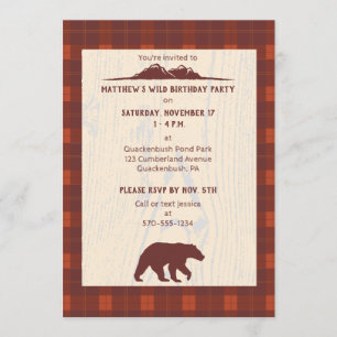 Invitación Fiesta de cumpleaños del Oso y la Montaña Rustic