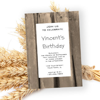 Invitación Fiesta de cumpleaños del país de Barn Wood rústica