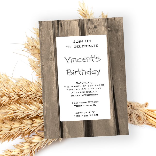 Invitación Fiesta de cumpleaños del país de Barn Wood rústica (Subido por el creador)