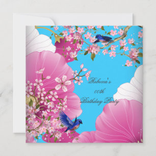 Invitación Fiesta de Cumpleaños del Pájaro Azul de la Flor As
