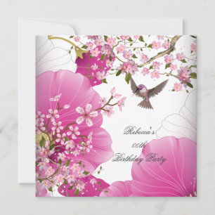 Invitación Fiesta de Cumpleaños del Pájaro Flor de Asia Rosa