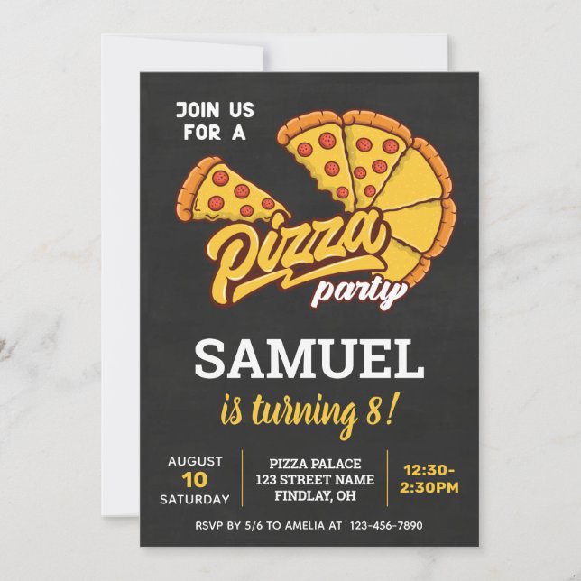 Invitación Fiesta de cumpleaños del palacio Pizza personaliza (Anverso)