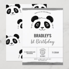 Invitación Fiesta de cumpleaños del Panda blanco y negro