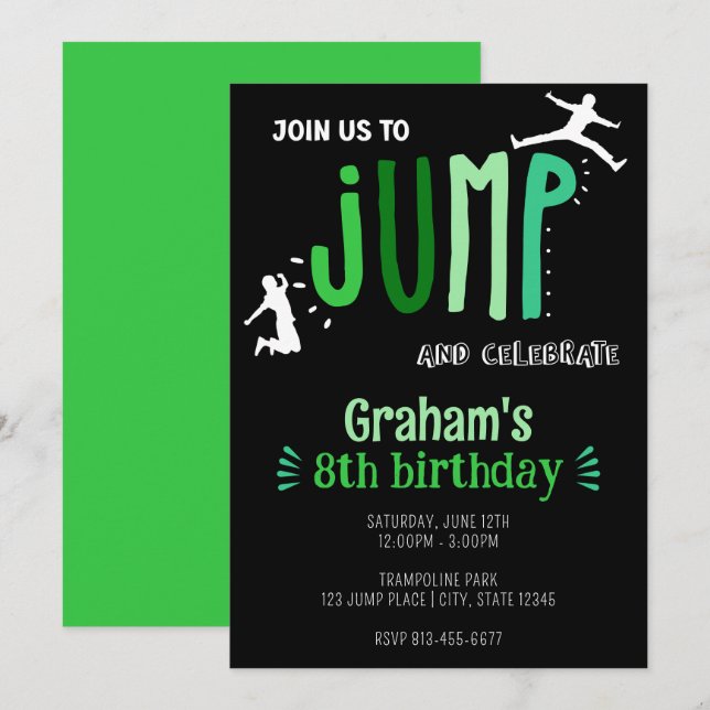 Invitación Fiesta de cumpleaños del parque saltar Trampoline  (Anverso / Reverso)