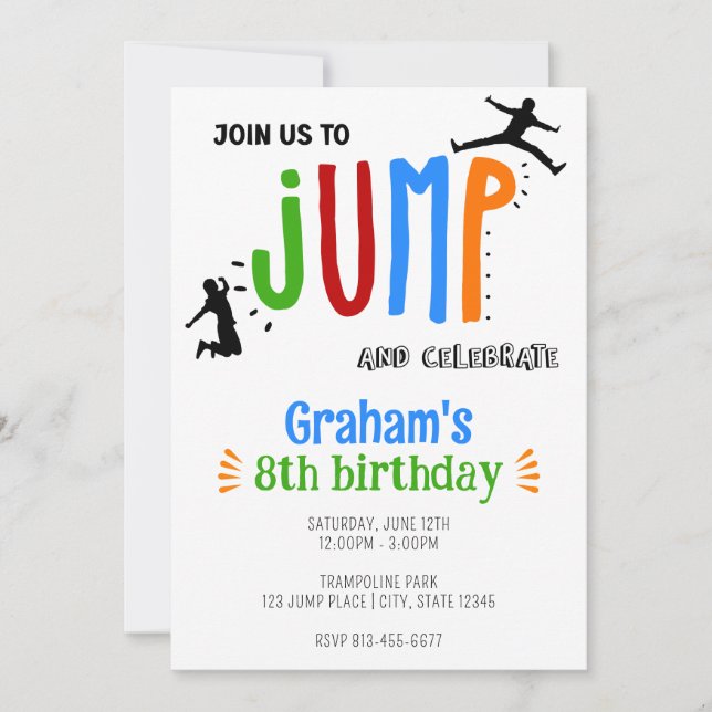 Invitación Fiesta de cumpleaños del parque saltar Trampoline  (Anverso)