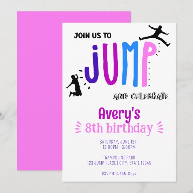 Invitación Fiesta de cumpleaños del parque saltar Trampoline  (Anverso / Reverso)