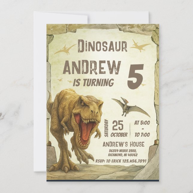 Invitación Fiesta de cumpleaños del parque T-Rex Dinosaur (Anverso)