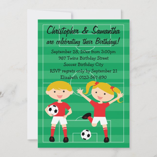 Invitación Fiesta de cumpleaños del partido de los gemelos ro (Anverso)