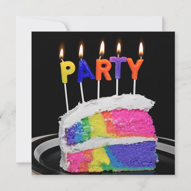 Invitación Fiesta de cumpleaños del pastel de arcoiris (Anverso)