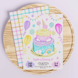 Invitación Fiesta De Cumpleaños Del Pastel De Arcoiris Para C