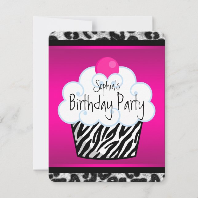 Invitación Fiesta de cumpleaños del pastel de chicas (Anverso)