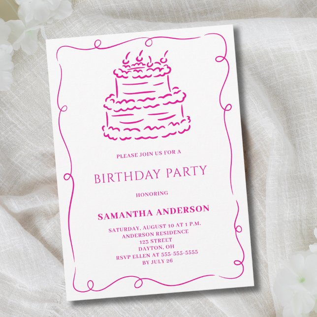 Invitación Fiesta de cumpleaños del pastel de Doodle con mano (Subido por el creador)