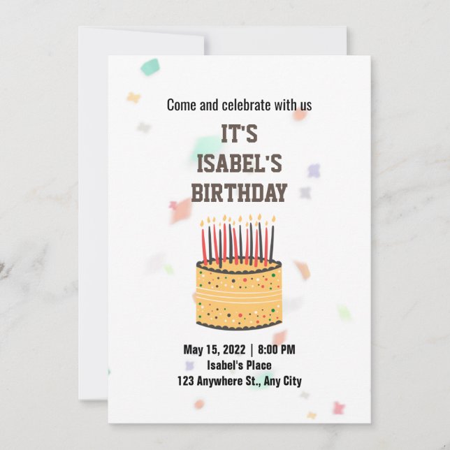 Invitación Fiesta de cumpleaños del Pastel de Surprise de Acu (Anverso)