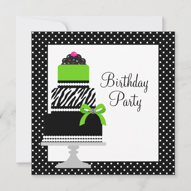 Invitación Fiesta de cumpleaños del pastel de tarta de zebra  (Anverso)
