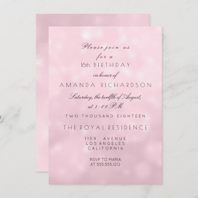 Invitación Fiesta de cumpleaños del Pastel Rosa Rosa Rosa Ros (Anverso / Reverso)