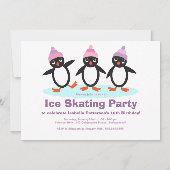 Invitación Fiesta de cumpleaños del patinaje de hielo de los (Anverso)