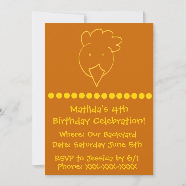 Invitación Fiesta de cumpleaños del patio trasero de pollo (Anverso)