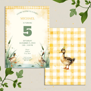 Invitación Fiesta de cumpleaños del pato acuarela azul verde 