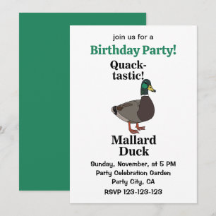Invitación Fiesta de Cumpleaños del Pato Mallard Quack-Tastic