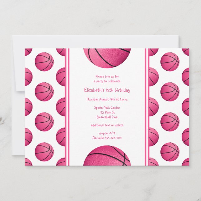 Invitación fiesta de cumpleaños del patrón de baloncesto rosa (Anverso)
