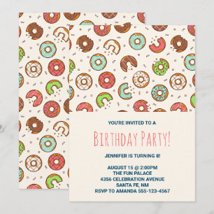 Invitación Fiesta de cumpleaños del patrón de donut de estilo