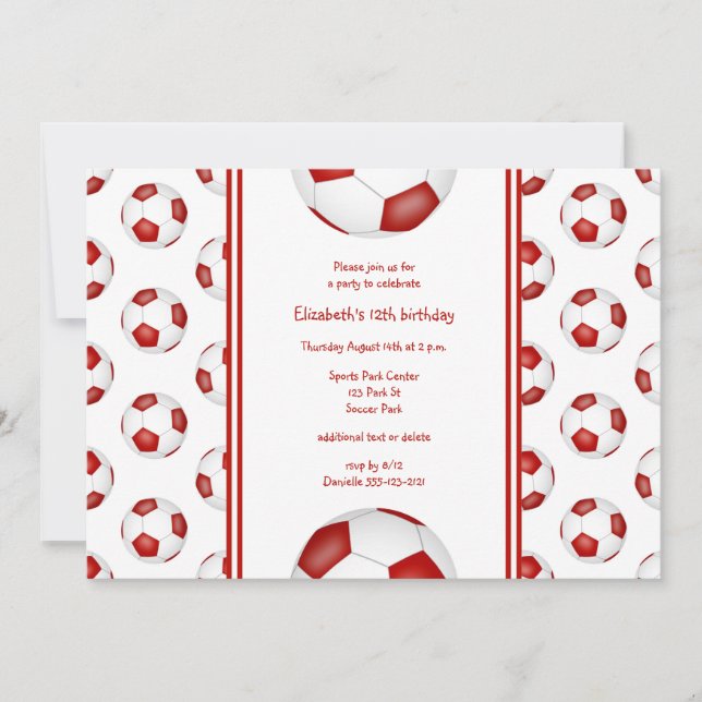 Invitación fiesta de cumpleaños del patrón de pelotas rojas d (Anverso)
