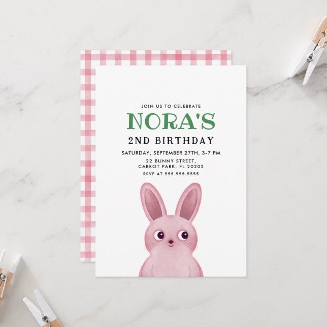 Invitación Fiesta de cumpleaños del pequeño chica con conejo  (Anverso/Reverso In Situ)