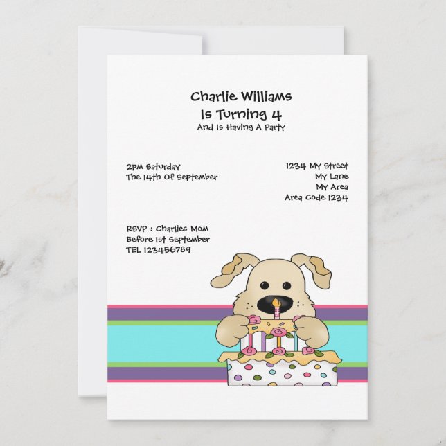Invitación Fiesta de cumpleaños del perro (Anverso)