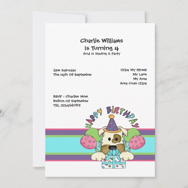 Invitación Fiesta de cumpleaños del perro (Anverso)