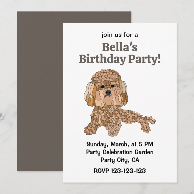 Invitación Fiesta de Cumpleaños del Perro Caniche (Anverso / Reverso)