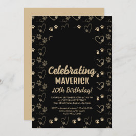 Invitación Fiesta de cumpleaños del perro de oro negro del pe