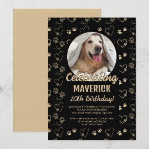 Invitación Fiesta de cumpleaños del perro de oro negro del pe