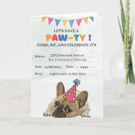 Invitación Fiesta de cumpleaños del perro de pug Puppy Paw-ty