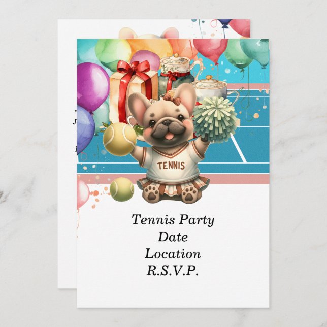Invitación Fiesta de cumpleaños del perro de tenis (Anverso / Reverso)