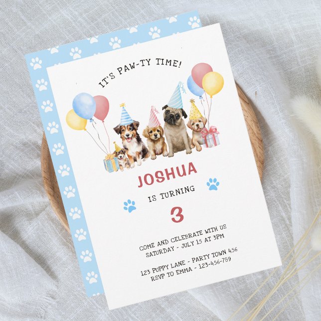 Invitación Fiesta de cumpleaños del perro del cachorro, acuar (Subido por el creador)