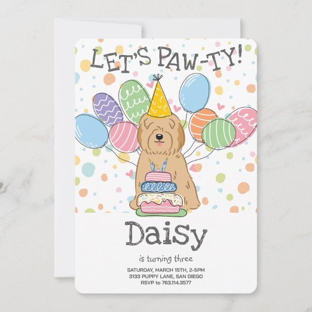 Invitación Fiesta de cumpleaños del perro del terror tibetano (Anverso)