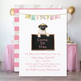 Invitación Fiesta De Cumpleaños Del Perro Para El Pug Chica
