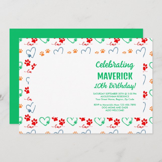 Invitación Fiesta de cumpleaños del perro personalizable (Anverso / Reverso)