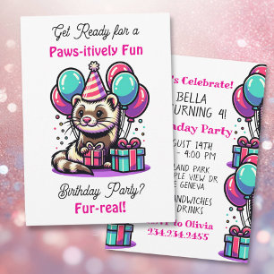 Invitación Fiesta de cumpleaños del Personalizado Cute Ferret
