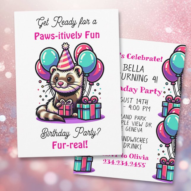 Invitación Fiesta de cumpleaños del Personalizado Cute Ferret (Subido por el creador)