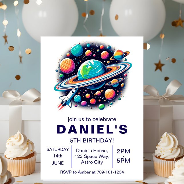 Invitación Fiesta de cumpleaños del Personalizado sobre el es (Outer Space-Themed Custom Birthday Party Invitation
)