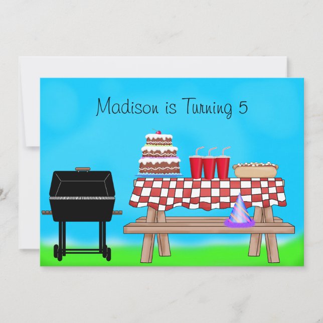 Invitación Fiesta de cumpleaños del picnic de barbacoa (Anverso)