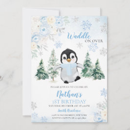 Invitación Fiesta de cumpleaños del pingüino azul de invierno