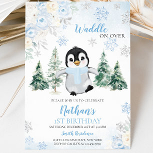 Invitación Fiesta de Cumpleaños del Pingüino de Invierno Azul