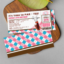 Invitación Fiesta de cumpleaños del Pink Golf Ticket Pass