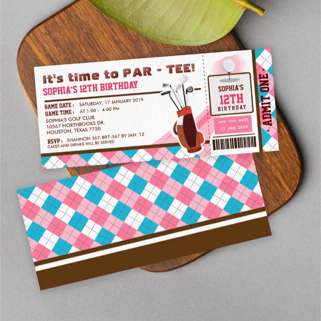 Invitación Fiesta de cumpleaños del Pink Golf Ticket Pass (Subido por el creador)
